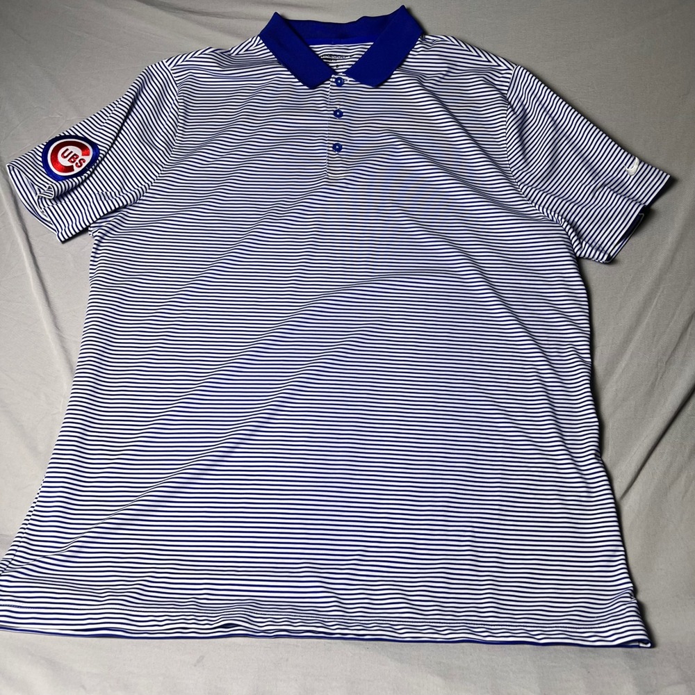 Nike Golf Chicago Cubs Dri-FIT Polo Shirt Mens XL Blue White Striped 725520-480
